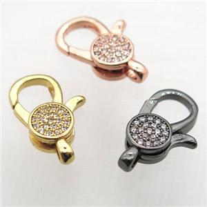 copper Lobster Clasp pave zircon, mix color, approx 10-18mm [FN10341]