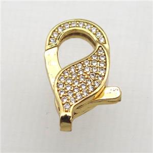 copper Lobster Clasp pave zircon, gold plated, approx 10-20mm [FN10343]