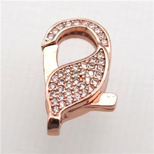 copper Lobster Clasp pave zircon, rose gold, approx 10-20mm [FN10344]