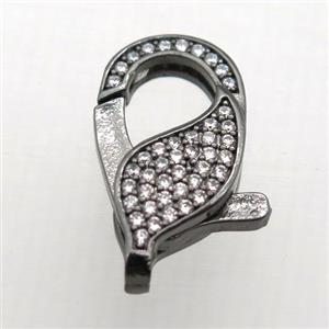copper Lobster Clasp pave zircon, black plated, approx 10-20mm [FN10345]