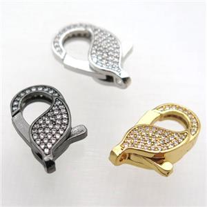 copper Lobster Clasp pave zircon, mix color, approx 10-20mm [FN10346]