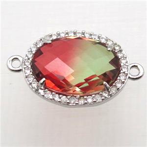 Crystal Glass oval connector with zircon, copper, platinum plated, approx 16-22mm [FN10347-16X22MM]