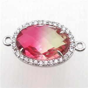 Crystal Glass connector with zircon, copper, platinum plated, approx 16-22mm [FN10348-16X22MM]