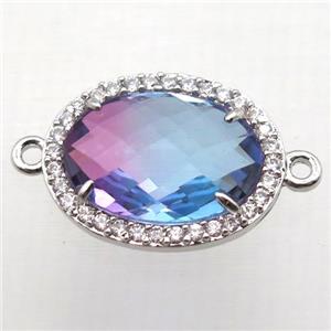 Crystal Glass oval connector with zircon, copper, platinum plated, approx 16-22mm [FN10350-16X22MM]