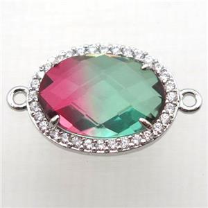 Crystal Glass oval connector with zircon, copper, platinum plated, approx 16-22mm [FN10351-16X22MM]