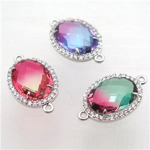 Crystal Glass connector with zircon, copper, platinum plated, mix color, approx 16-22mm [FN10352-16X22MM]