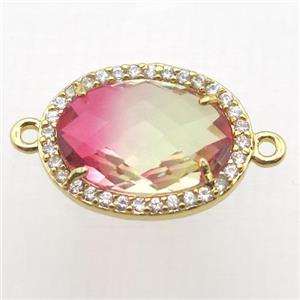 Crystal Glass oval connector with zircon, copper, gold plated, approx 16-22mm [FN10353-16X22MM]
