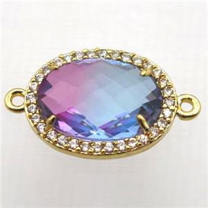 Crystal Glass oval connector with zircon, copper, gold plated, approx 16-22mm [FN10354-16X22MM]