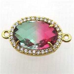Crystal Glass oval connector with zircon, copper, gold plated, approx 16-22mm [FN10355-16X22MM]