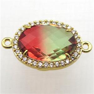 Crystal Glass oval connector with zircon, copper, gold plated, approx 16-22mm [FN10357-16X22MM]