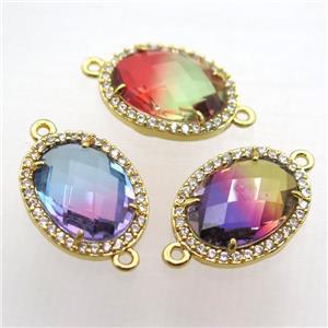 mix color Crystal Glass oval connector with zircon, copper, gold plated, approx 13-18mm [FN10358-13X18MM]