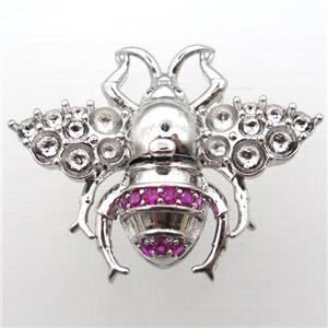 copper honeybee pendant pave zircon, platinum plated, approx 34-40mm [FN10359]