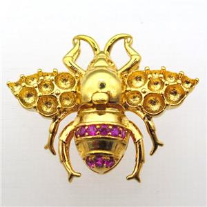 copper honeybee pendant pave zircon, gold plated, approx 34-40mm [FN10360]