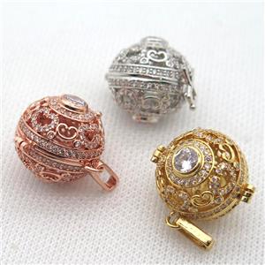 round copper locket pendant pave zircon, mix color, approx 20mm dia [FN10364]