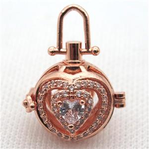 copper locket pendant pave zircon, rose gold, approx 20mm dia [FN10365]