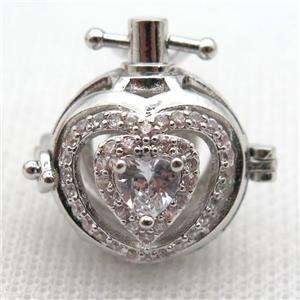 copper locket pendant pave zircon, platinum plated, approx 20mm dia [FN10367]