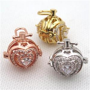 copper locket pendant pave zircon, mix color, approx 20mm dia [FN10368]