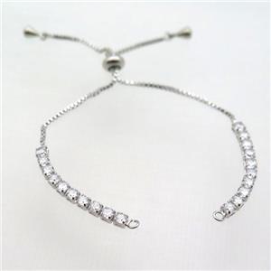 copper bracelet chain pave zircon, platinum plated, approx 3mm, 12cm length [FN10375]
