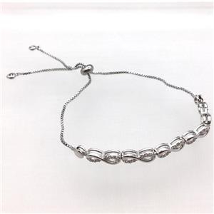 copper bracelet pave zircon, Adjustable, platinum plated, approx 6mm [FN10380]