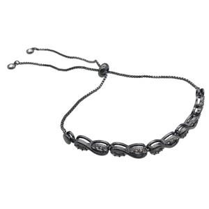 copper bracelet pave zircon, Adjustable, black plated, approx 6mm [FN10383]