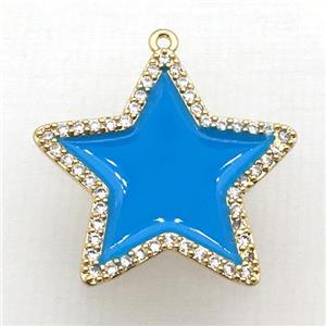 copper star pendant pave zircon with blue Enameling, gold plated, approx 28mm dia [FN10385]