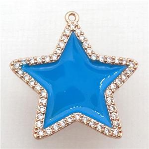copper star pendant pave zircon with blue Enameling, rose gold, approx 28mm dia [FN10386]
