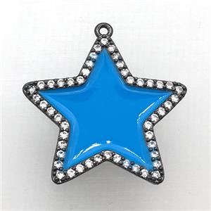 copper star pendant pave zircon with blue Enameling, black plated, approx 28mm dia [FN10387]