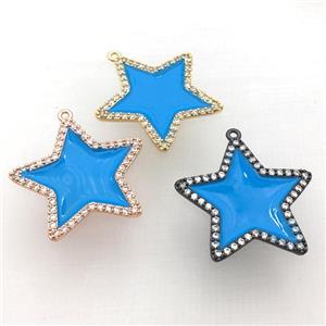 copper star pendant pave zircon with blue Enameling, mixed, approx 28mm dia [FN10388]