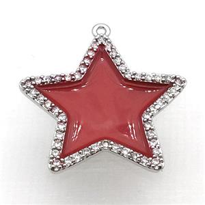 copper star pendant pave zircon with red Enameling, platinum plated, approx 28mm dia [FN10389]