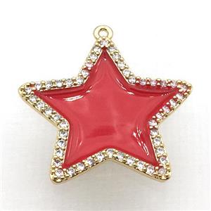 copper star pendant pave zircon with red Enameling, gold plated, approx 28mm dia [FN10390]