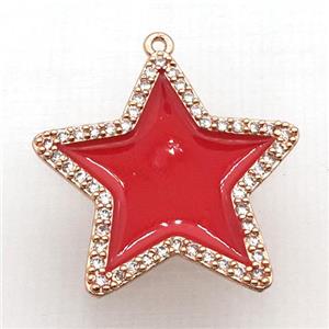 copper star pendant pave zircon with red Enameling, rose gold, approx 28mm dia [FN10391]