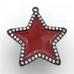 copper star pendant pave zircon with red Enameling, black plated, approx 28mm dia [FN10392]