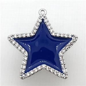 copper star pendant pave zircon with deepblue Enameling, platinum plated, approx 28mm dia [FN10394]