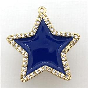 copper star pendant pave zircon with deepblue Enameling, gold plated, approx 28mm dia [FN10395]