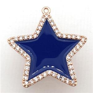 copper star pendant pave zircon with deepblue Enameling, rose gold, approx 28mm dia [FN10396]