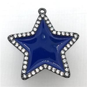 copper star pendant pave zircon with deepblue Enameling, black plated, approx 28mm dia [FN10397]