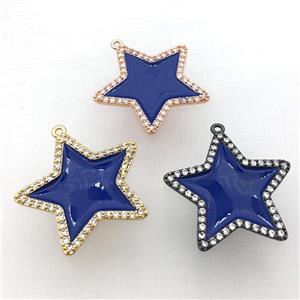 copper star pendant pave zircon with deepblue Enameling, mixed, approx 28mm dia [FN10398]