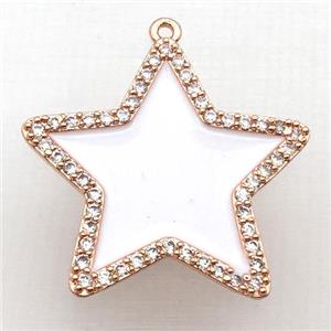 copper star pendant pave zircon with white Enameling, rose gold, approx 28mm dia [FN10401]