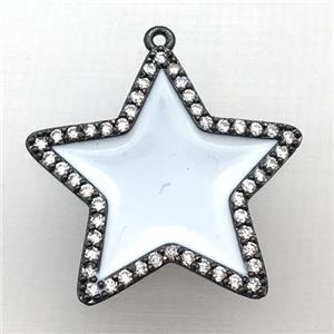 copper star pendant pave zircon with white Enameling, black plated, approx 28mm dia [FN10402]