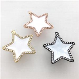 copper star pendant pave zircon with white Enameling, mixed, approx 28mm dia [FN10403]