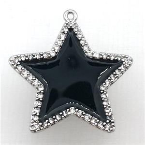 copper star pendant pave zircon with black Enameling, platinum plated, approx 28mm dia [FN10404]