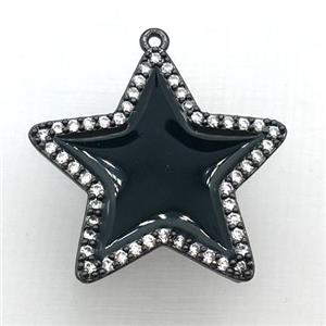 copper star pendant pave zircon with black Enameling, black plated, approx 28mm dia [FN10407]