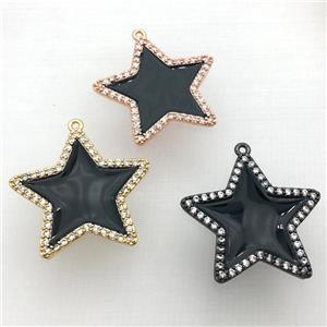copper star pendant pave zircon with black Enameling, mixed, approx 28mm dia [FN10408]
