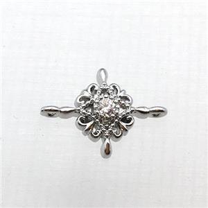 copper flower connector pave zircon, platinum plated, approx 10-14mm [FN10409]