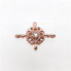 copper flower connector pave zircon, rose gold, approx 10-14mm [FN10411]