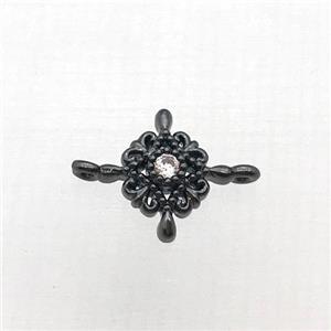copper flower connector pave zircon, black plated, approx 10-14mm [FN10412]
