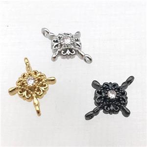 copper flower connector pave zircon, mixed color, approx 10-14mm [FN10413]