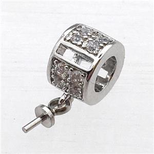 copper hanger bail pave zircon, platinum plated, approx 8mm, 4mm hole [FN10420]