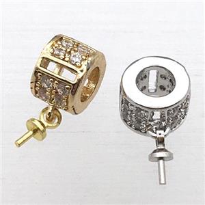 copper hanger bail pave zircon, mix color, approx 8mm, 4mm hole [FN10421]