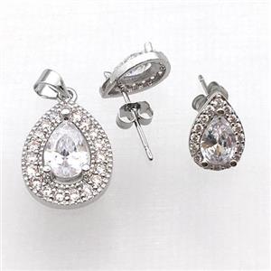 copper Stud Earring and Pendant pave zircon, platinum plated, approx 8x10mm, 12-18mm [FN10422]